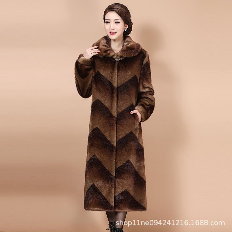 New winter faux fur coat, women's faux mink and mink velvet long fur coat, mom's large-sized extended coat Specification image