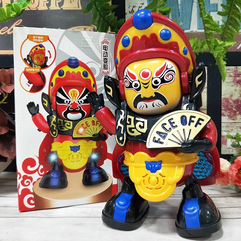 The new best-selling Sichuan Opera face-changing doll, an electric figurine that automatically changes its face, dances, lights and music, is a hot selling toy at the street stall full figure