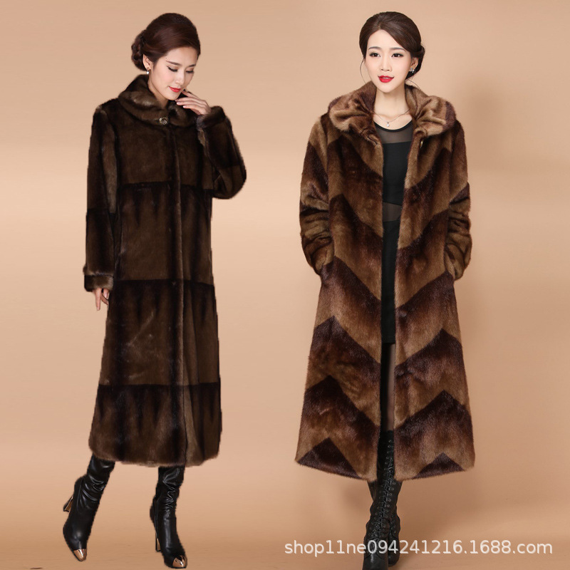 New winter faux fur coat, women's faux mink and mink velvet long fur coat, mom's large-sized extended coat details Picture