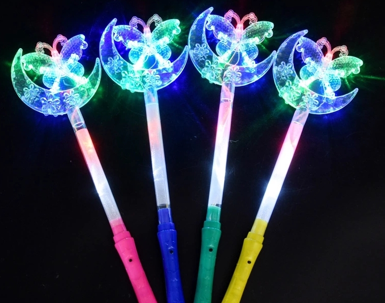Christmas glowing toys, flashing magic wand, seven-color star and moon, led light stick, moon, five-pointed star, butterfly prop batch full figure