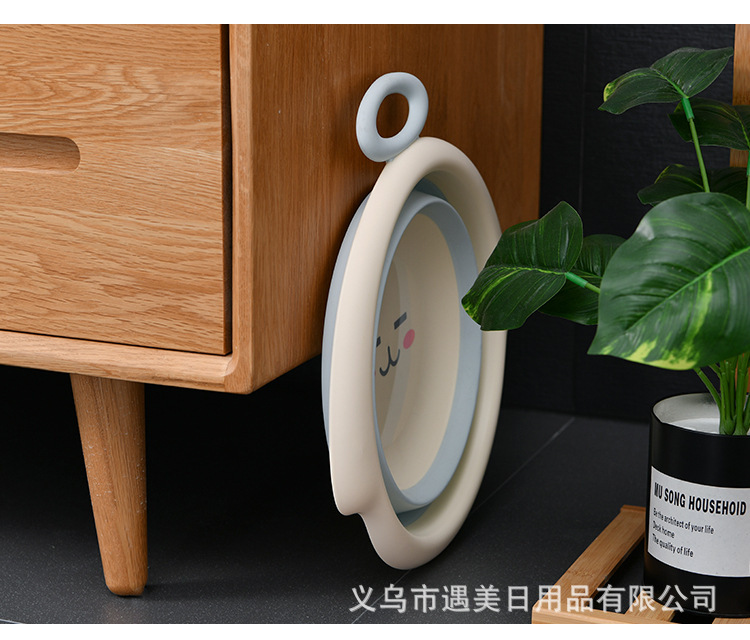 儿童卡通微笑折叠脸盆 便携式旅行塑料盆子 携带方便不易变形脸盆