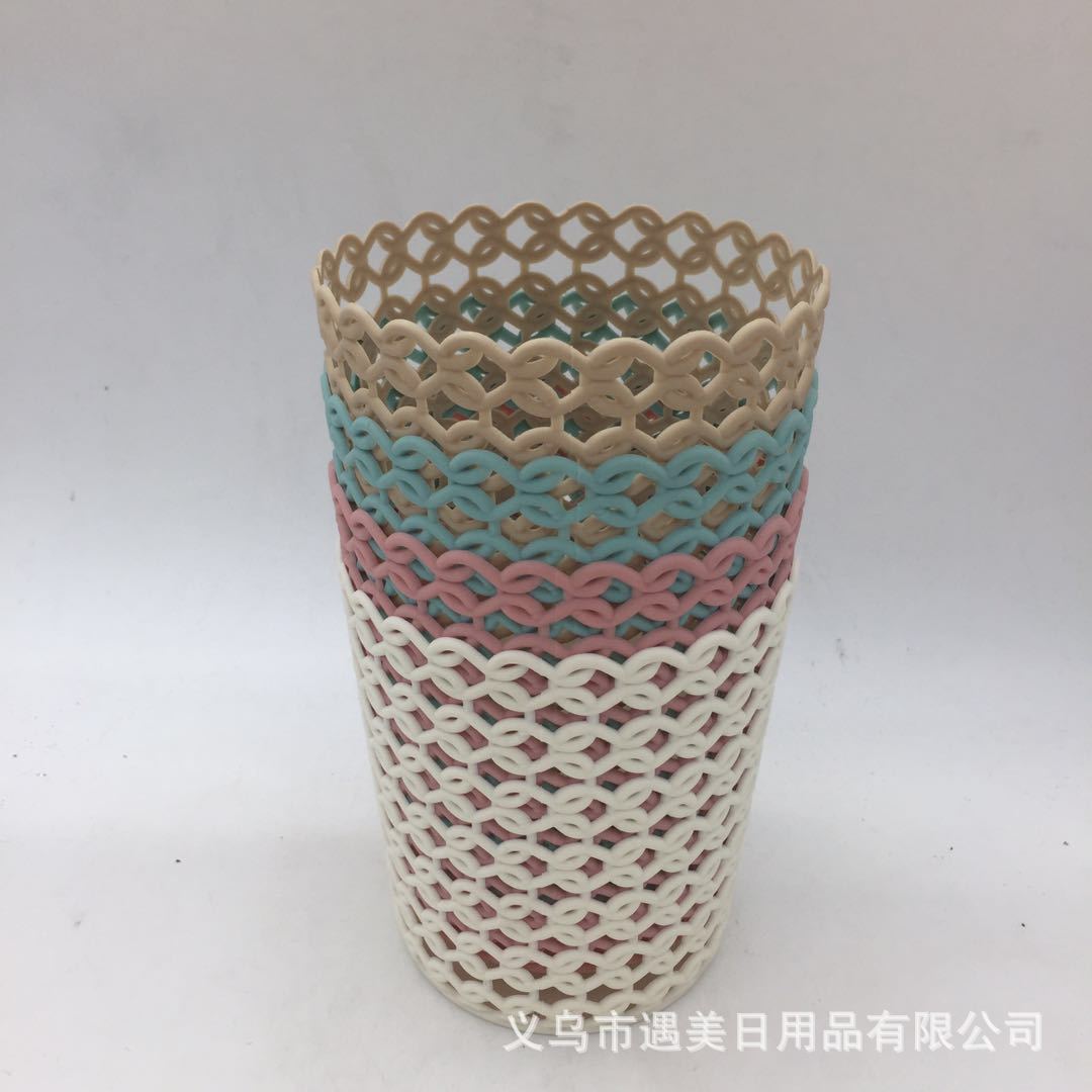 Desktop hollowed out storage basket plastic debris bucket creative office stationery storage bucket trumpet rattan storage bucket wholesale thumbnail