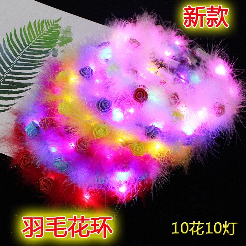 Wholesale of luminous feather garlands from street stalls, high-brightness scenic area luminous toys, and new headwear toys are selling well details Picture