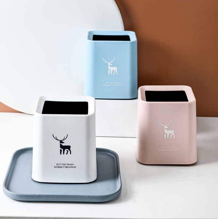 桌面迷你小号垃圾桶可爱少女方型桌上茶几收纳卧室床头纸篓家用
