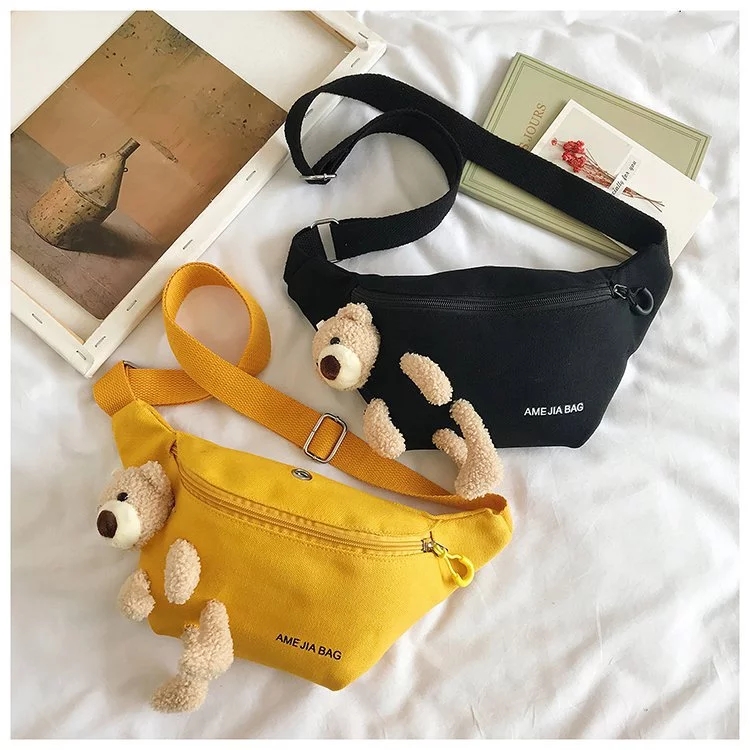Korean Instagram cute little bag 2022 New style bear doll chest bag Harajuku student summer crossbody waist bag details Picture