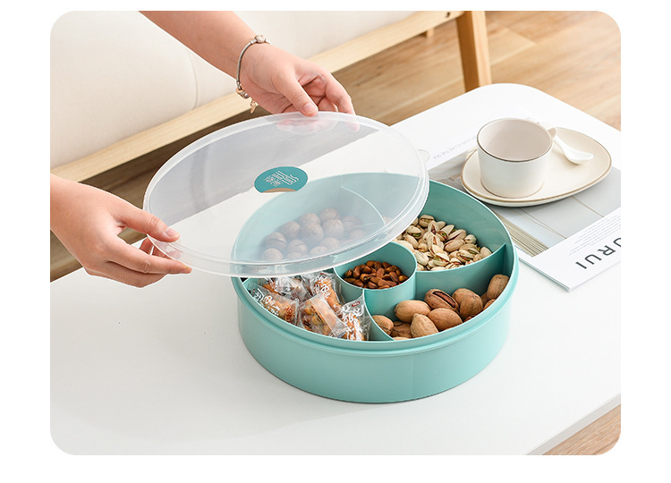 Fashionable and simple European-style circular compartments fruit box home snack storage box with lid, dust-proof and transparent 5-compartment fruit box Item Picture