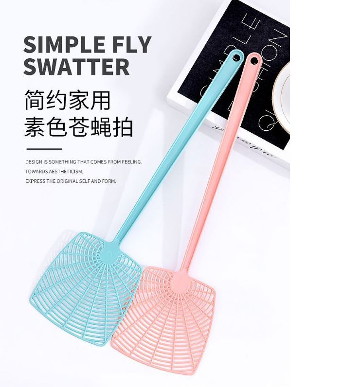 Creative simple plain color home mesh face fly swatter kitchen hollowed out insect killer swat living room plastic long handle mosquito killer swat