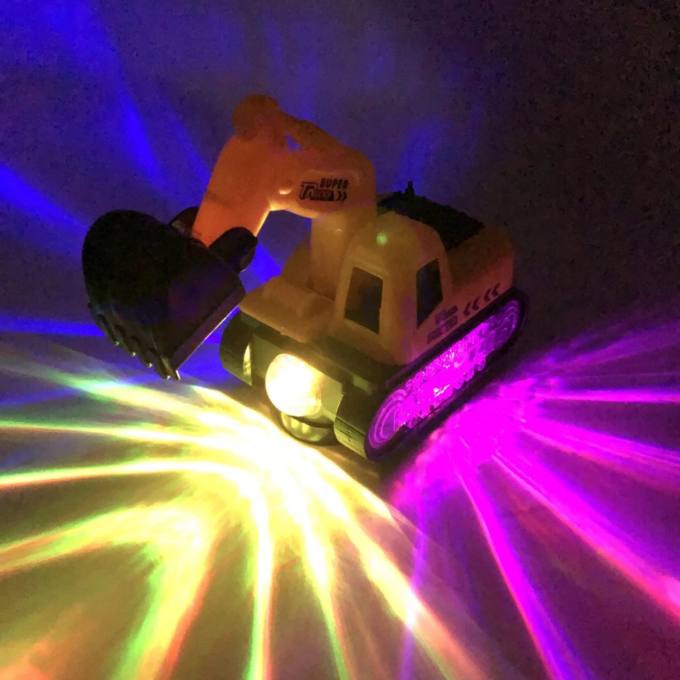 Electric universal music luminous plastic excavator model toy, children's toy, educational engineering vehicle model details Picture