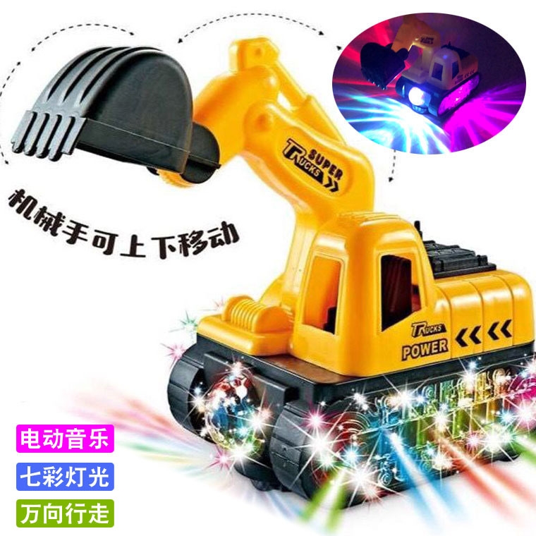 Electric universal music luminous plastic excavator model toy, children's toy, educational engineering vehicle model Item Picture
