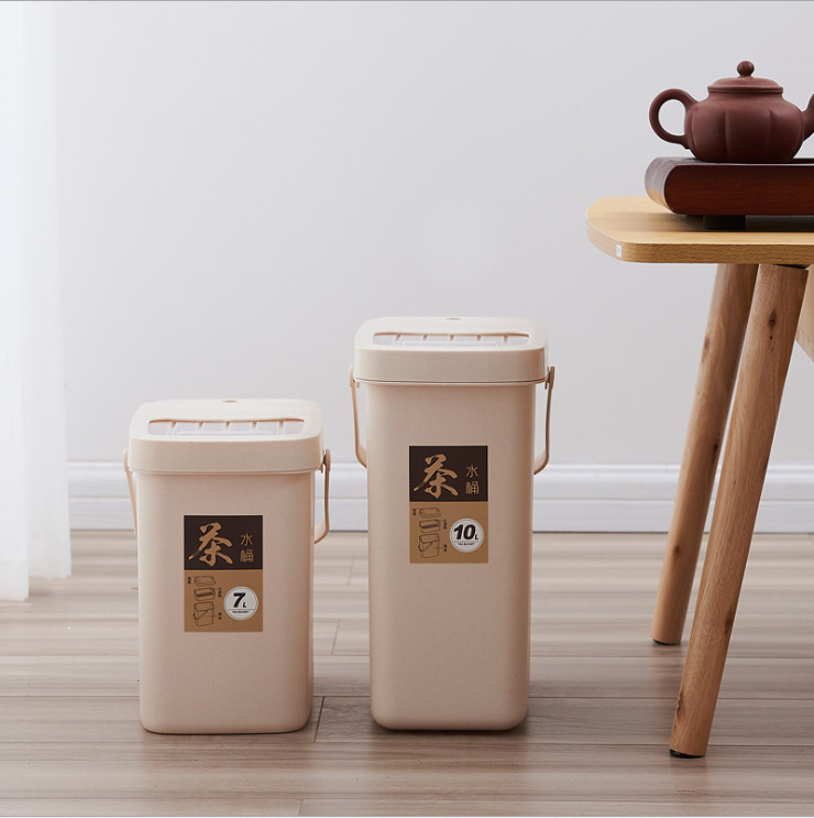 塑料茶渣桶茶水桶 办公茶室推盖手提垃圾桶 过滤茶叶茶具配件代发