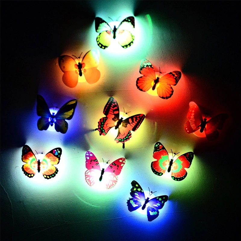 The creative seven-color butterfly night light can be pasted with LED decorative wall lights. The luminous butterflies are available at street stalls full figure