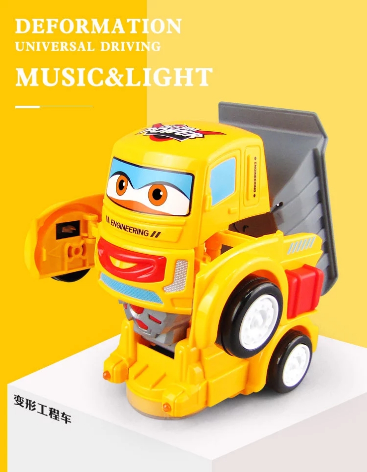 Novel and best-selling electric universal cartoon engineering vehicle, automatic transformation car robot, light and music children's toy Specification drawing