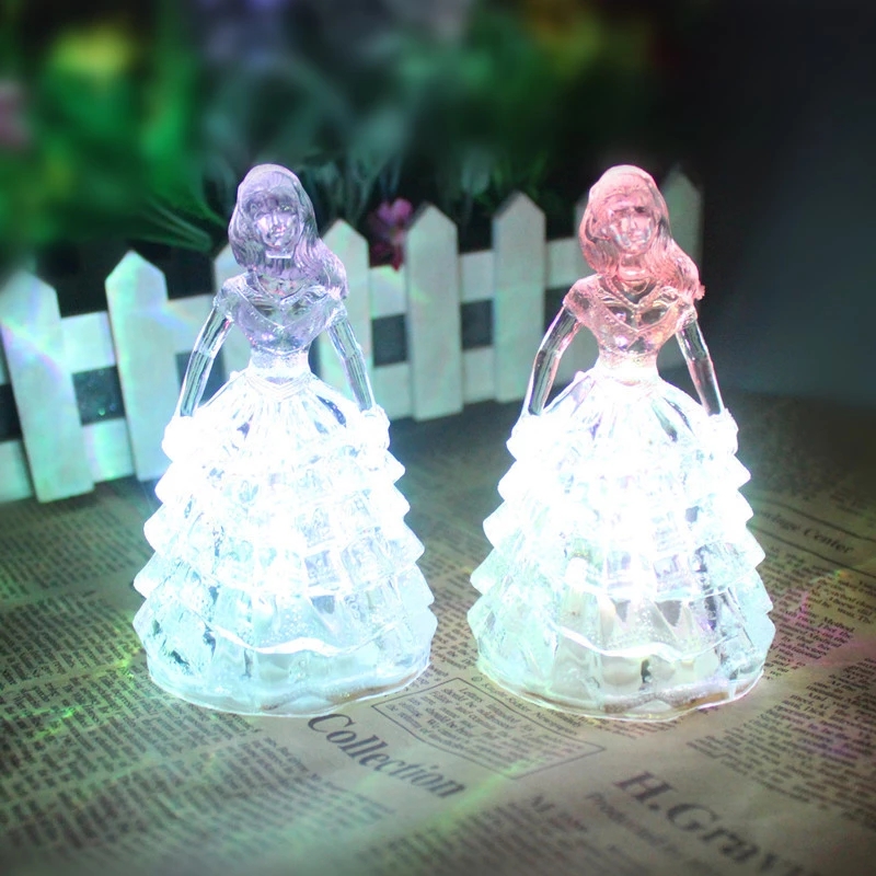 Plastic acrylic crystal princess seven-color night market street stall ring battery flash color-changing small night light illumination h details Picture