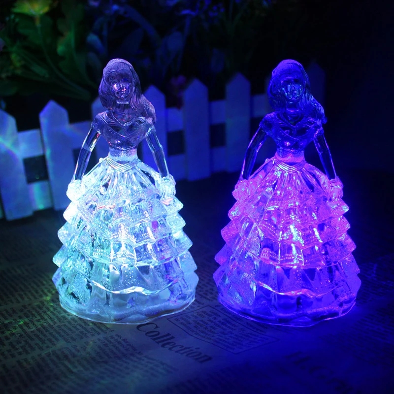 Plastic acrylic crystal princess seven-color night market street stall ring battery flash color-changing small night light illumination h full figure
