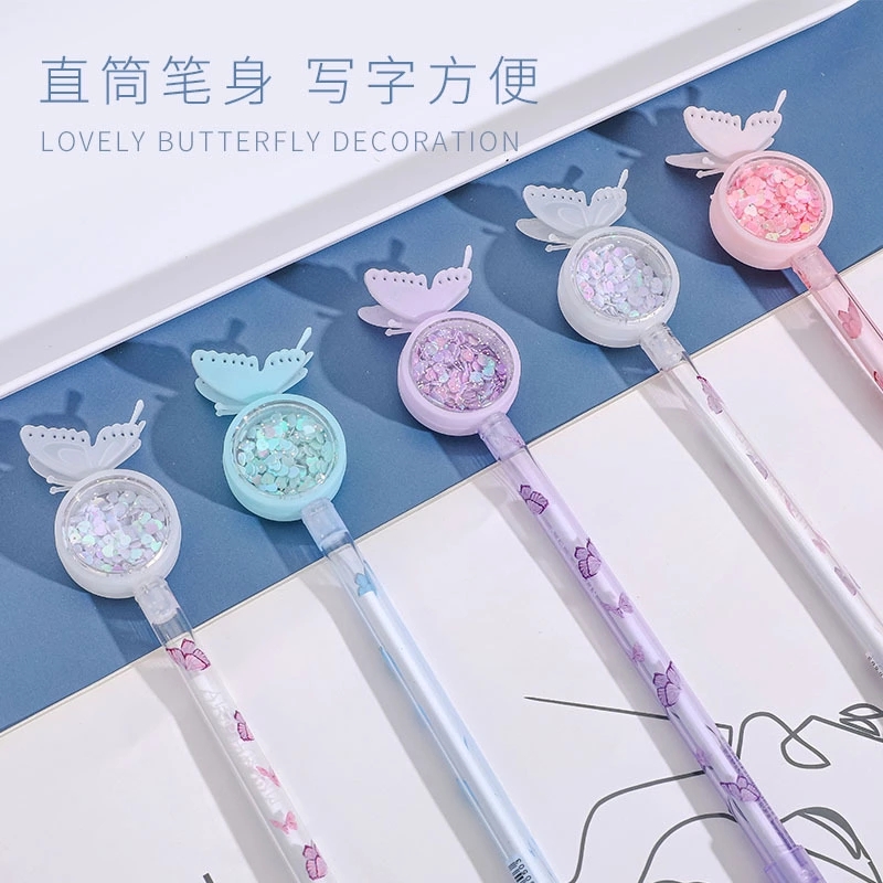 ins girl heart Sequined butterfly gel pen, cute and creative mosquito repellent signature pen, student exam pen, office gel pen Item Picture