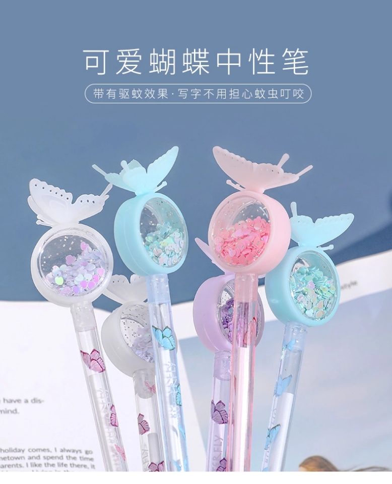 ins girl heart Sequined butterfly gel pen, cute and creative mosquito repellent signature pen, student exam pen, office gel pen full figure