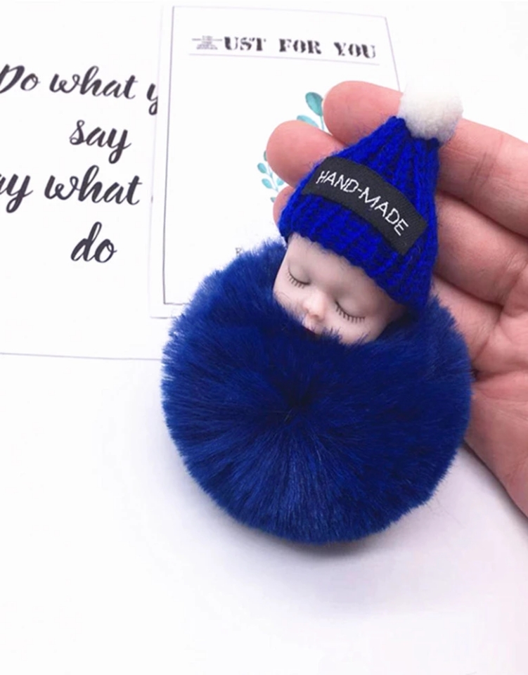 Cute sleeping doll Pom-pom Pendant, adorable sleeping doll pom-pom keychain bag pendant, Fur car pendant h Item Picture