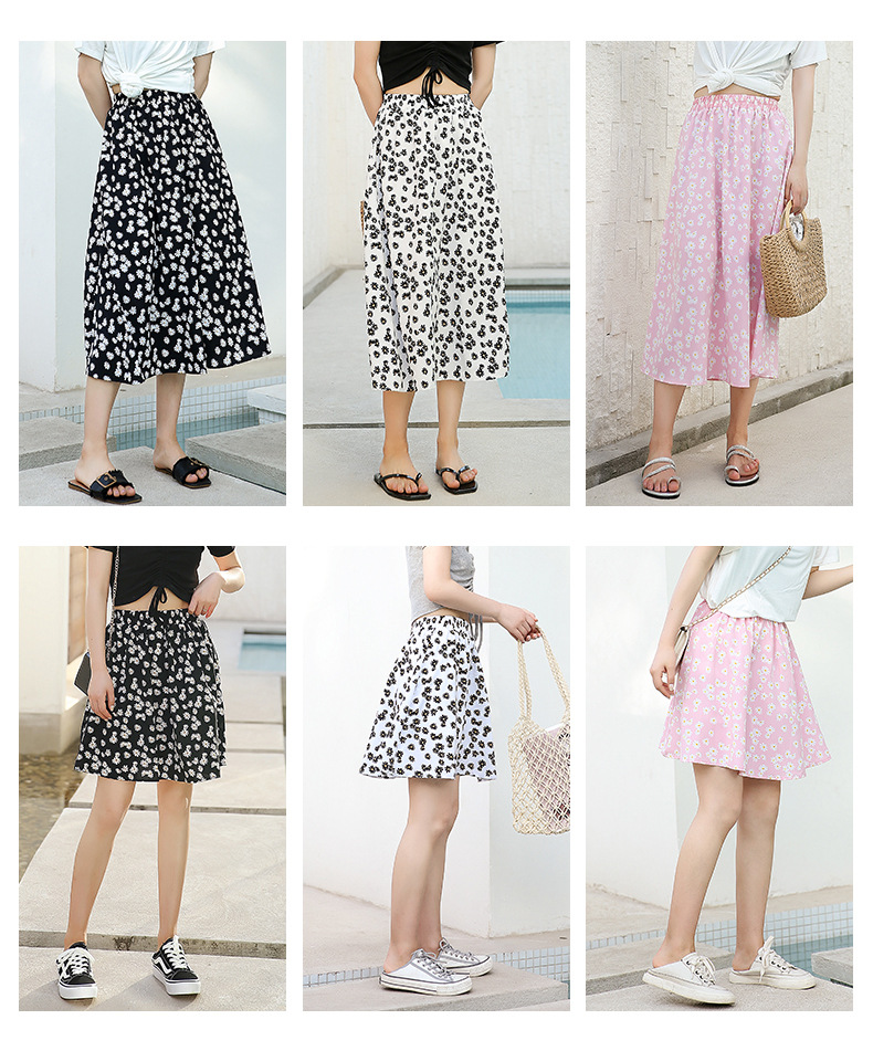 a new summer high-waisted A-line slimming chiffon mid-length, plus-size, and floral print long dress for chubby girls Specification image