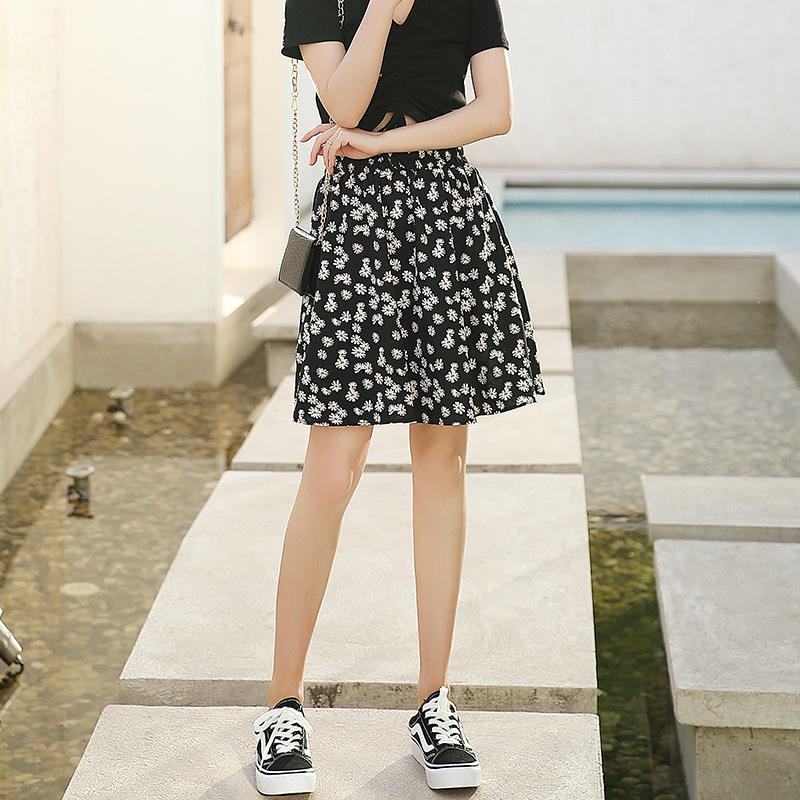 a new summer high-waisted A-line slimming chiffon mid-length, plus-size, and floral print long dress for chubby girls details Picture