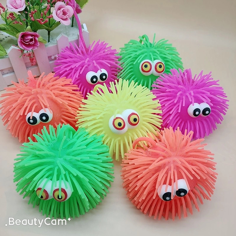 New sparkling Super cool massage ball, sparkling stretchable elastic release, fluffy hedgehog ball, children's luminous toy full figure