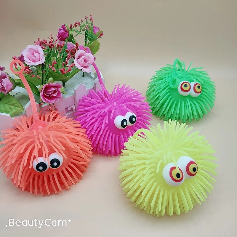 New sparkling Super cool massage ball, sparkling stretchable elastic release, fluffy hedgehog ball, children's luminous toy Specification drawing