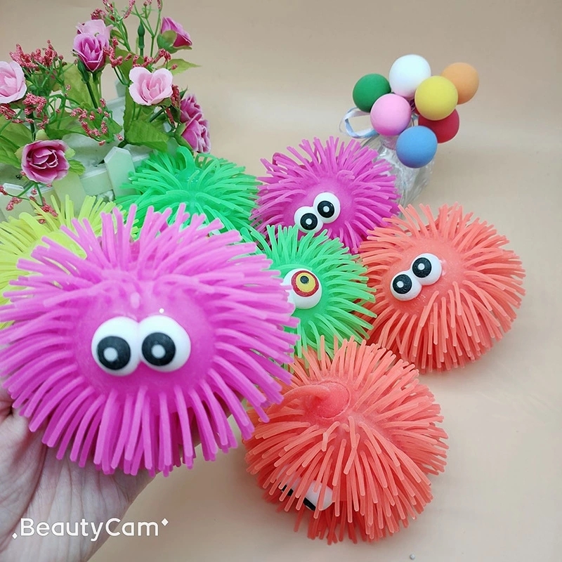 New sparkling Super cool massage ball, sparkling stretchable elastic release, fluffy hedgehog ball, children's luminous toy Item Picture