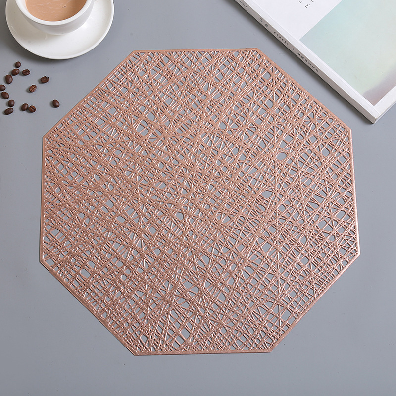 Wholesale of creative European-style placemats with hollowed-out hexagonal rose gold coasters, anti-slip and heat-resistant teacup MATS, and heat-insulating table MATS Specification drawing