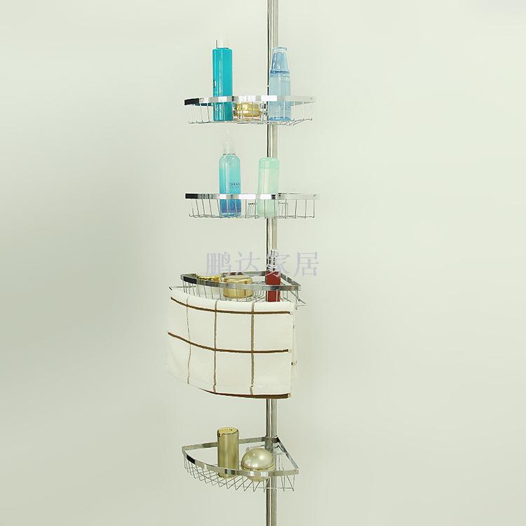 Floor-to-ceiling stainless steel corner rack, four-layer storage and storage rack for bathroom and toilet, fan-shaped corner rack Item Picture