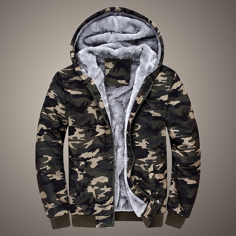 Wholesale of new men's sweatshirts for young men, fleece, thickened, hooded camouflage casual jackets, and large-sized camouflage uniforms