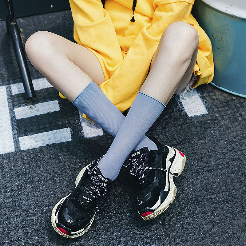 Summer thin pile socks for women, velvet retro Japanese student socks, Harajuku versatile solid color mid-calf socks for women Specification image