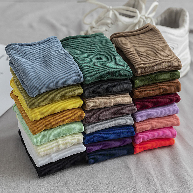 Summer thin pile socks for women, velvet retro Japanese student socks, Harajuku versatile solid color mid-calf socks for women Application Scenario