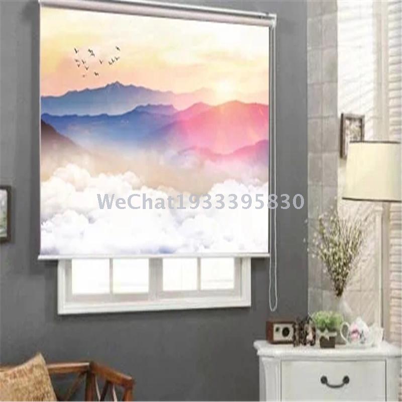 卷帘窗帘山水画全遮光客厅书房展厅卷帘窗帘厂家直销定做成品批发