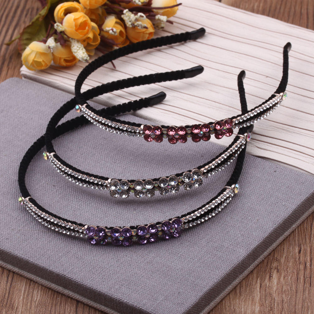 10-yuan store premium Korean fabric hair accessories, cross diamond-encrusted fine hair bands, rhinestone headwear, velvet wrapped headbands details Picture