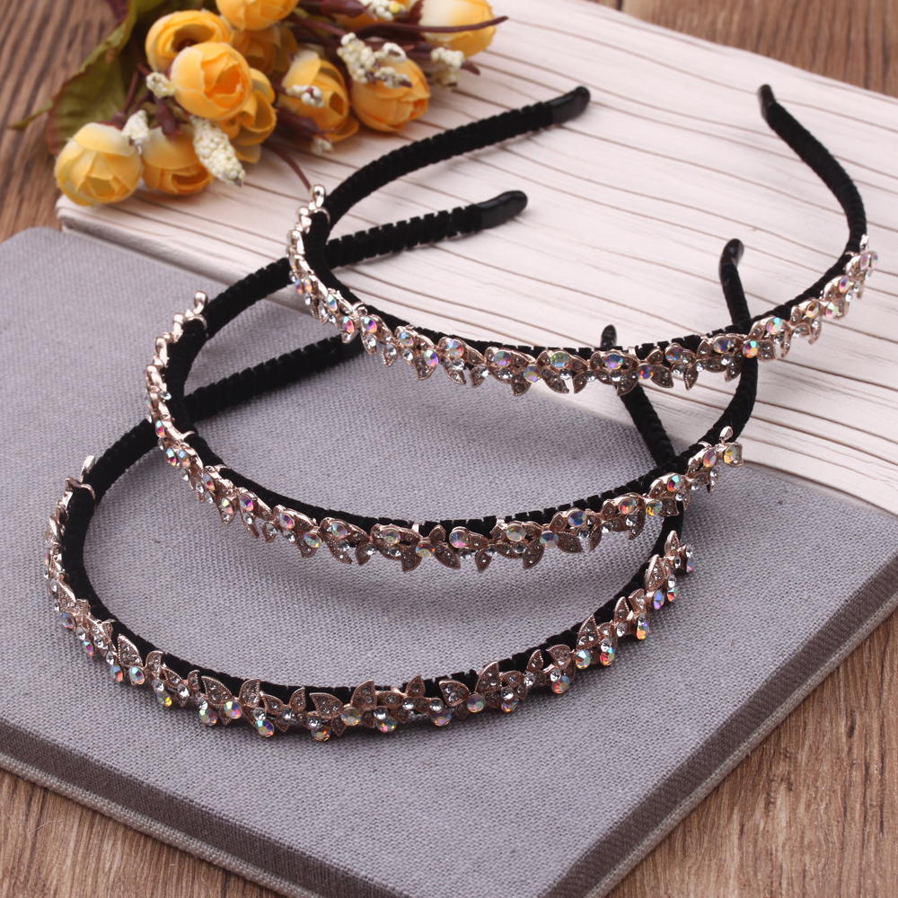 10-yuan store premium Korean fabric hair accessories, cross diamond-encrusted fine hair bands, rhinestone headwear, velvet wrapped headbands Specification image