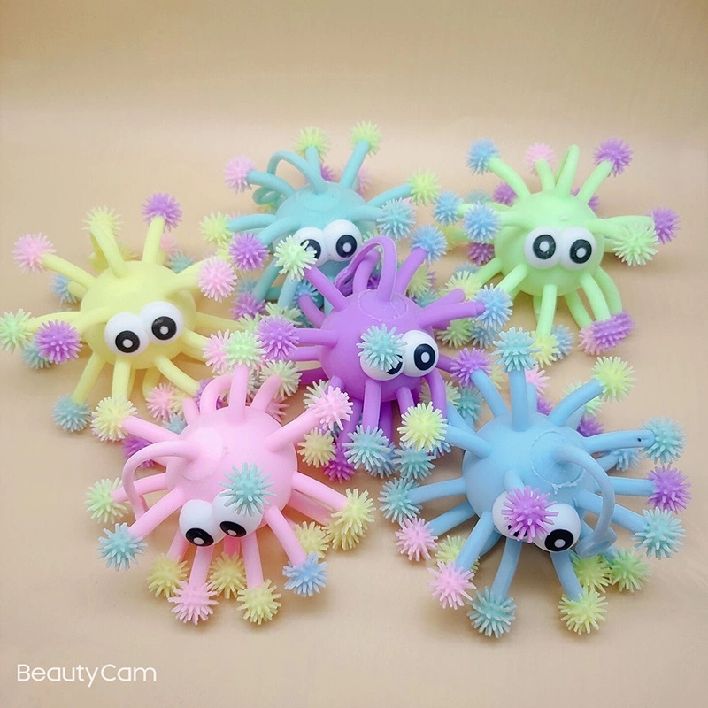 Creative new TPR plush Ball 5-inch convex eye snowflake glowing plush ball flash stress-relieving street toy htt full figure