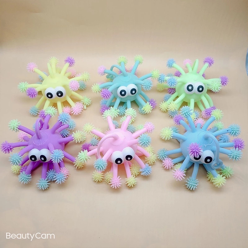 Creative new TPR plush Ball 5-inch convex eye snowflake glowing plush ball flash stress-relieving street toy htt Specification drawing