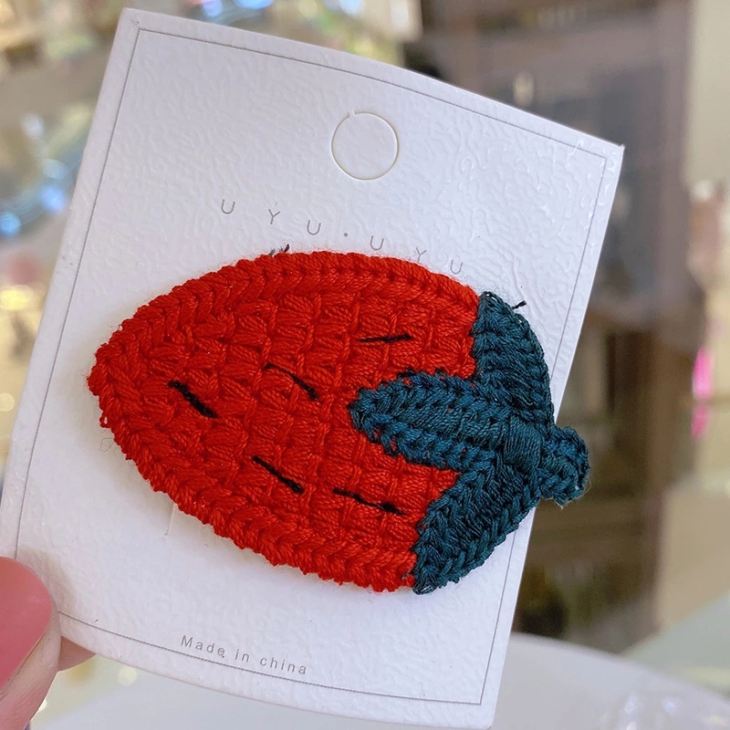 Korean version single package ins cute children's knitted fruit hair clip, baby girl side bangs hair clipping BB clip Application Scenario