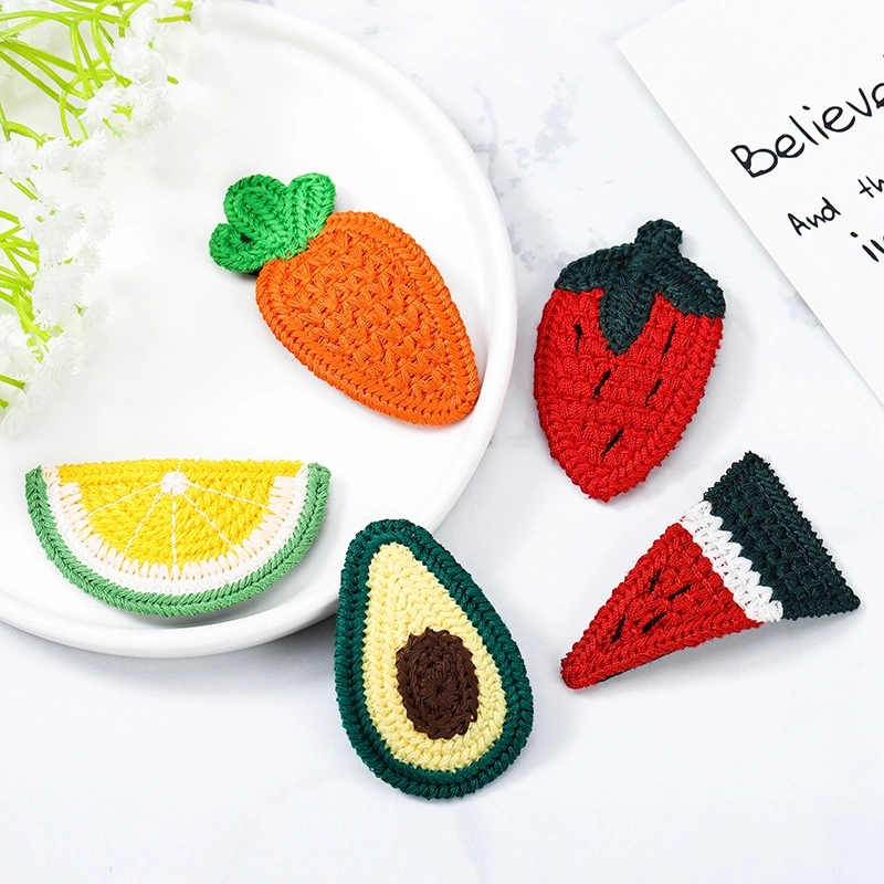 Korean version single package ins cute children's knitted fruit hair clip, baby girl side bangs hair clipping BB clip Specification drawing