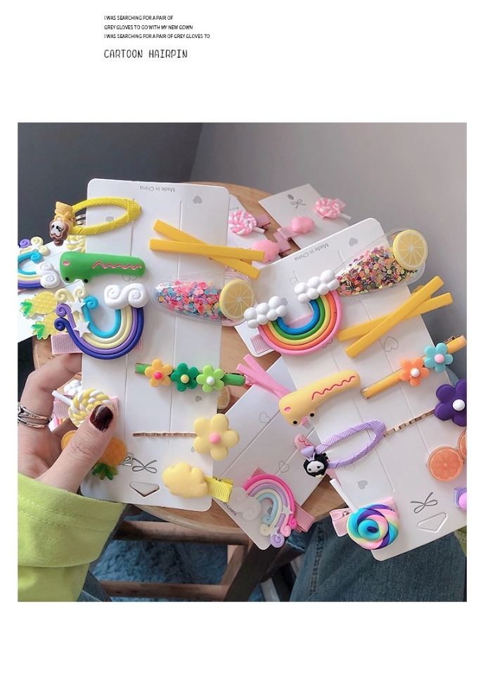 ins cute pattern small clips, hair clips, broken hair clips, new style of girl's straight clip, side clip, bb clip headwear, back of the head Item Picture