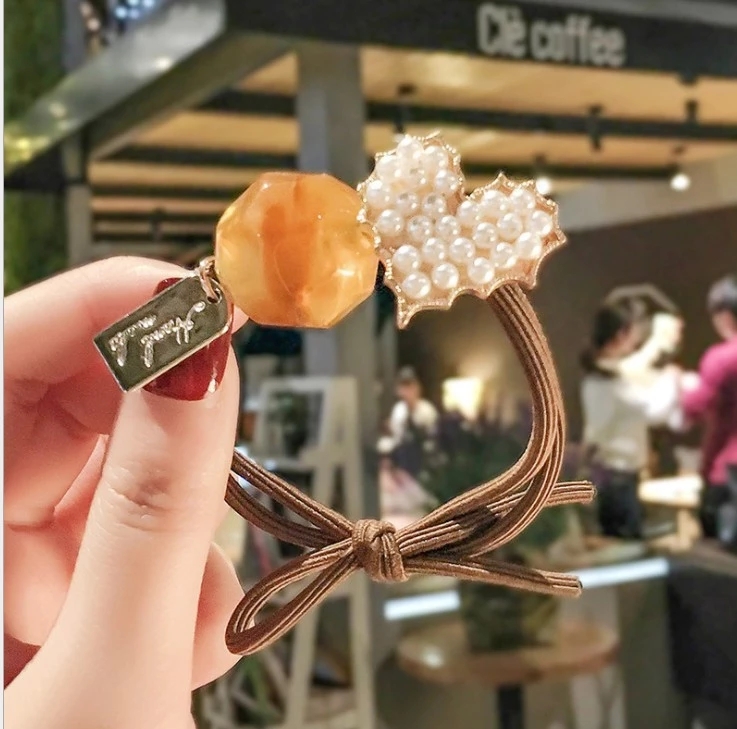 New Pearl heart-shaped hair tie dual-purpose Korean version cute girl heart leather band hair tie headwear Korean girl hair band Item Picture