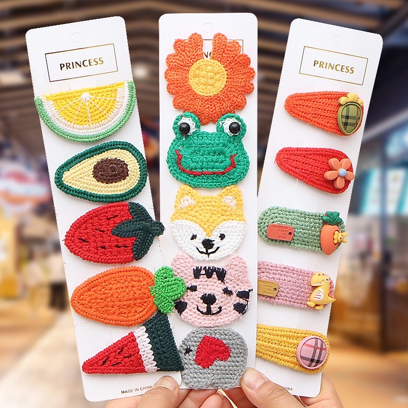 Korean version single package ins cute children's knitted fruit hair clip, baby girl side bangs hair clipping BB clip full figure