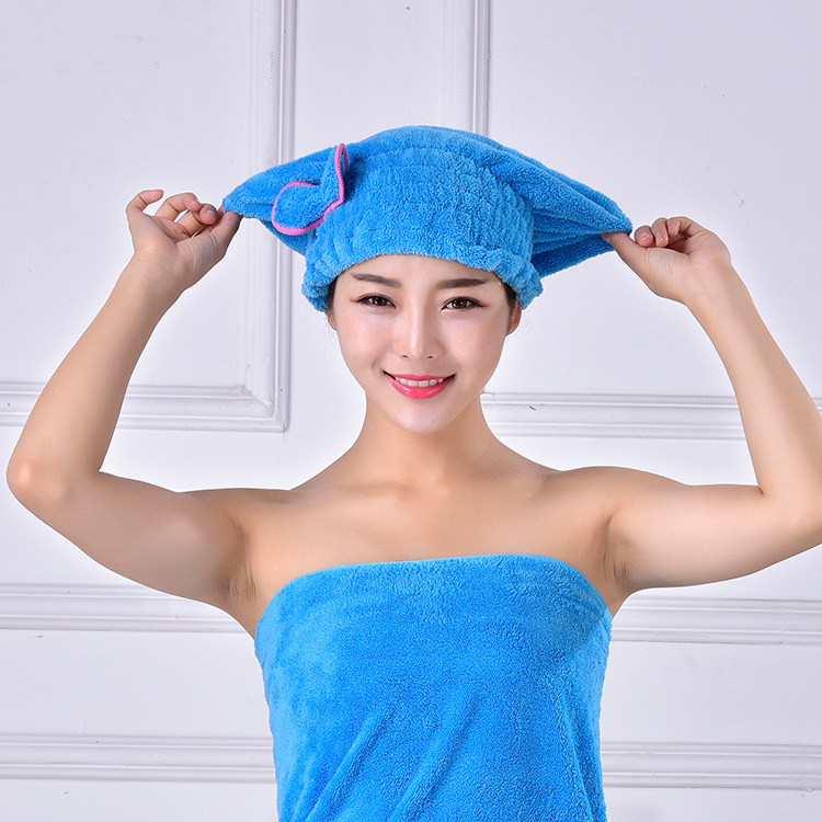 Coral velvet thickened shower caps Microfiber absorbent hair caps Adult cute bow hair caps wholesale thumbnail