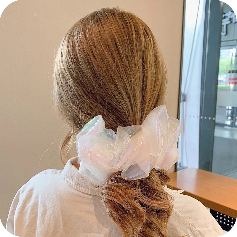 New ins Mermaid Girl Super Fairy Mesh Large Intestine hair band, simple fairy fat intestine band, Korean version hairtie, hair accessory, rubber band Item Picture