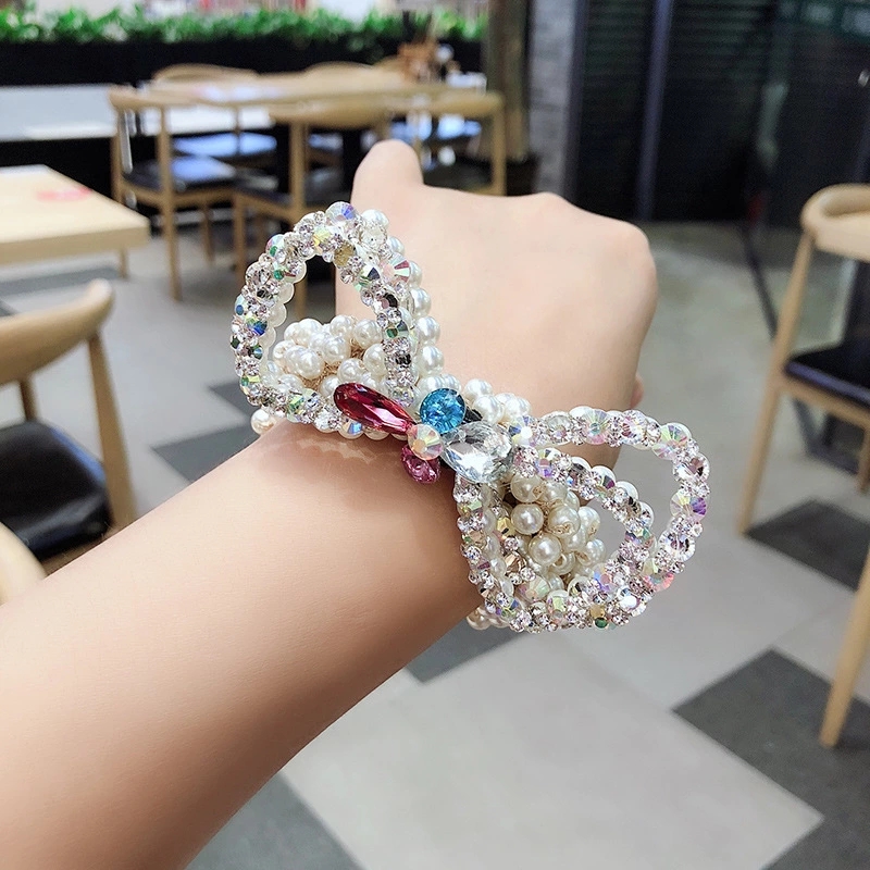 New Korean ins sparkling water diamond mesh, pearl bow tie, elastic pearl hair tie, hair band, rubber band ht Application Scenario
