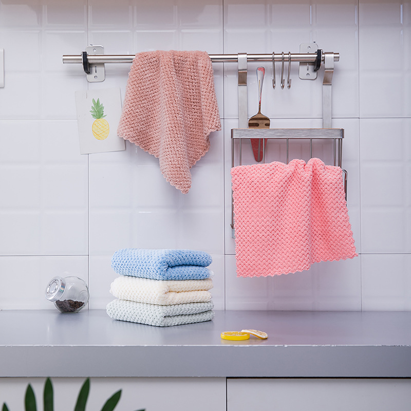 经编珊瑚绒菠萝格水纹切边小方巾吸水洗碗布清洁巾多功能清洗抹布