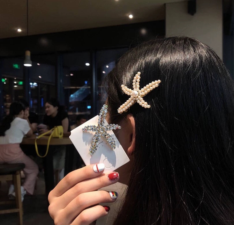The new Korean version of ins starfish pearl full diamond hair clips, women's hair accessories, bangs clips and fairy hair clips are selling well Item Picture