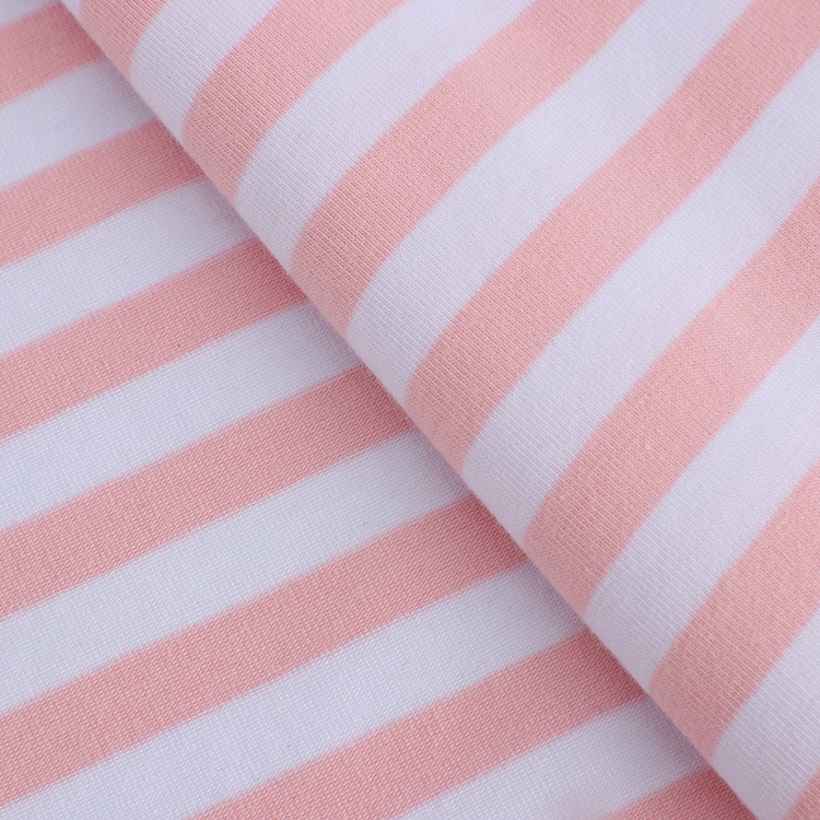 Striped knitted T-shirt fabric, combed all-cotton stretch single-sided sweatshirt fabric, sportswear pajama fabric details Picture