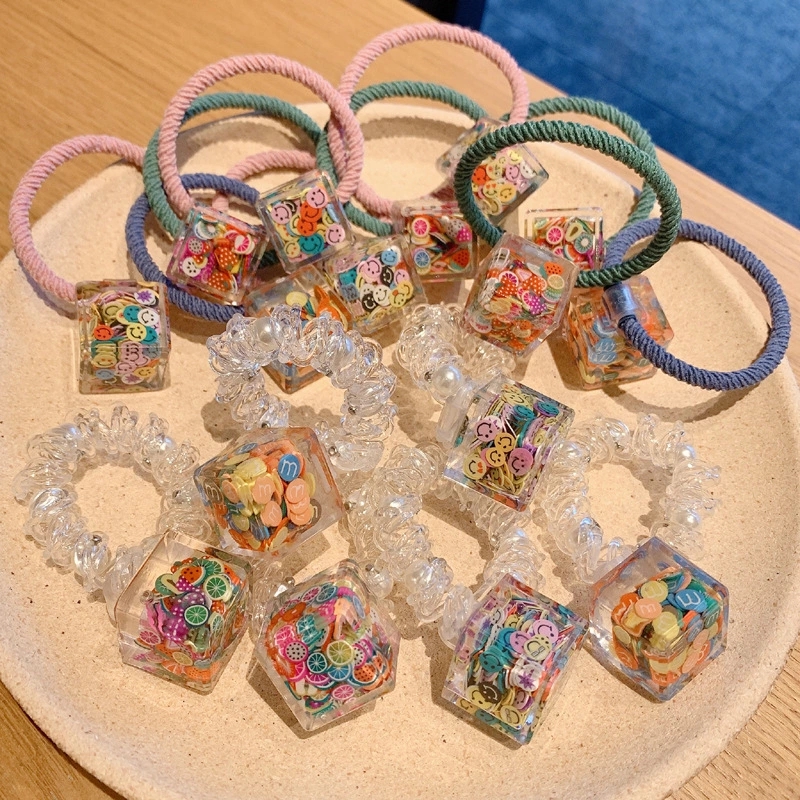 Korean-style smiling face hair tie for girls, Korean version cute sequined square girl hair tie, hair band, hair tie and hair accessory full figure