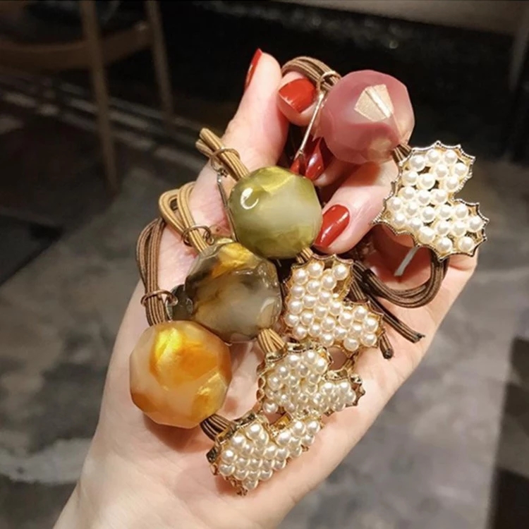 New Pearl heart-shaped hair tie dual-purpose Korean version cute girl heart leather band hair tie headwear Korean girl hair band details Picture