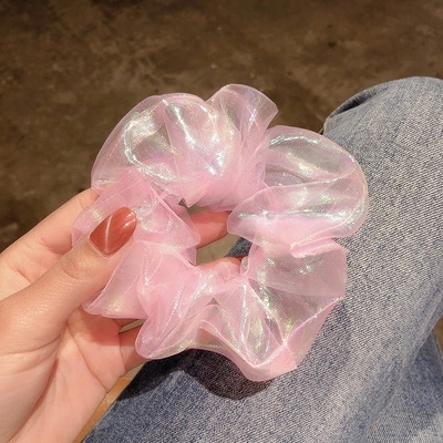 New ins Mermaid Girl Super Fairy Mesh Large Intestine hair band, simple fairy fat intestine band, Korean version hairtie, hair accessory, rubber band Application Scenario